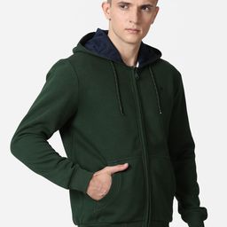 t-base Men Green Hooded Front-Open Sweatshirt image 2