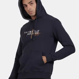 t-base Typography Printed Hooded Pullover Sweatshirt image 2