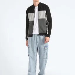Flying Machine Colourblocked Mock Collar Front Open Sweatshirt image 3