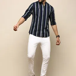 INVICTUS Sport Slim Fit Striped Mandarin Collar Cotton Casual Shirt-picture-40