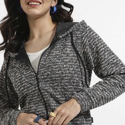 Campus Sutra Self Design Hooded Front-Open Sweatshirt-8