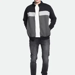 Dennis Lingo Colourblocked Mock Collar Front Open Sweatshirt image 5
