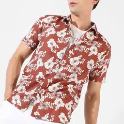 Campus Sutra Brown Floral Printed Classic Fit Casual Shirt-image-84