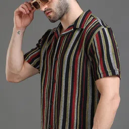 HERE&NOW Slim Fit Multi Striped Cotton Casual Shirt-image-66