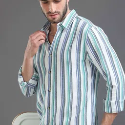 HERE&NOW Slim Fit Multi Striped Cotton Casual Shirt-image-69