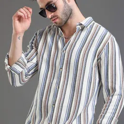 HERE&NOW Slim Fit Multi Striped Cotton Casual Shirt-image-68