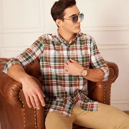 DENNISON Smart Tartan Checks Checked Button-Down Collar Casual Shirt-image-95