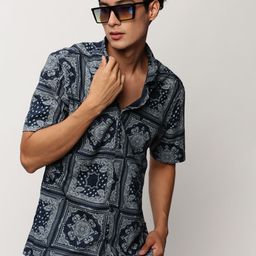 SHOWOFF Standard Slim Fit Ethnic Motifs Printed Cotton Casual Shirt-image-98
