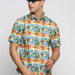 SHOWOFF Smart Slim Fit Floral Printed Short Sleeves Cotton Twill Casual Shirt-image-81