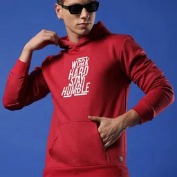 Campus Sutra Red Typography Printed Hooded Cotton Pullover Sweatshirt-picture-13