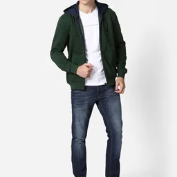 t-base Men Green Hooded Front-Open Sweatshirt image 4