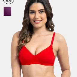 KOMLI Red & Magenta Pack of 2 T-shirt Bra Lightly Padded K-95413-RD-2PC-MG-16