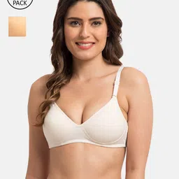 KOMLI Pack Of 2 Off White & Beige Lightly Padded T-shirt Bra-13