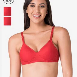 KOMLI Women Pack Of 3 Red Solid Non-Wired Lightly Padded T-Shirt Bra-image-75