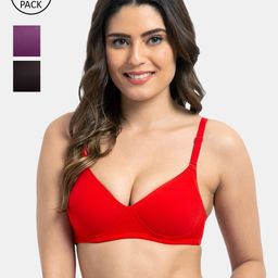 KOMLI Red & Magenta Pack of 3 T-shirt Bra Lightly Padded K-9555-3PC-RD-MG-BLK-15