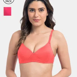 KOMLI Pack of 2 Coral & Pink Lightly Padded T-shirt Bra-image-55
