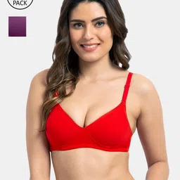 KOMLI Pack Of 2 Red & Purple T-shirt Bra - Lightly Padded-picture-44