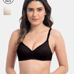 KOMLI Women Pack Of 2 Black & Off White Non Wired Lightly Padded T-Shirt Bra-21
