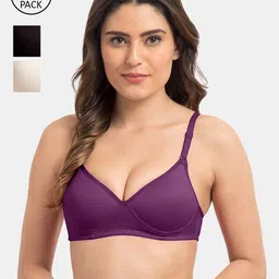 KOMLI Pack of 3 Purple & Black T-shirt Bras Lightly Padded-image-97
