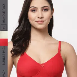 College Girl Pack Of 2 Lightly Padded Seamless Non-Wired Super Support Cotton Tshirt Bra-picture-27