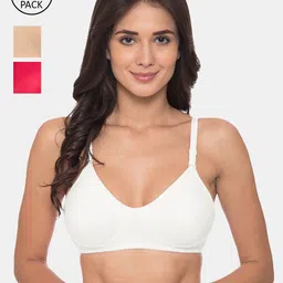 KOMLI Pack Of 3 White Pink & Beige T-shirt Bra-image-50