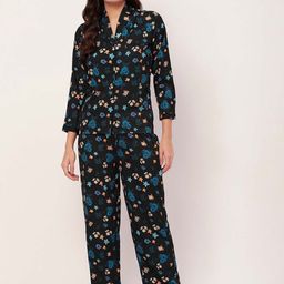 Moomaya Floral Printed Satin Night suit-image-45