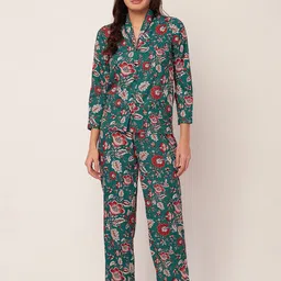 Moomaya Floral Printed Satin Night suit-picture-5