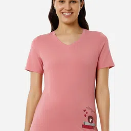 Amante Printed Detail V-Neck Relaxed Fit Lounge T-shirt-image-59