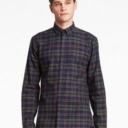 LINDBERGH Men Olive Green Slim Fit Tartan Checked Cotton Formal Shirt-image-81