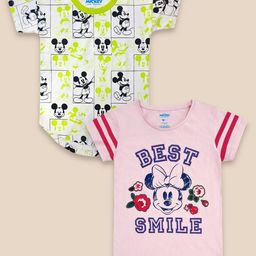 Kids Ville Girls Pack Of 2 Pink & White Mickey & Friends Printed Pure Cotton T-shirt-image-48
