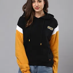 Campus Sutra Women Black Colourblocked Sweatshirt-image-59