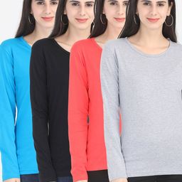 Fleximaa Women Solid Pack Of 4 T-shirts-image-19