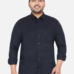 Plus Size Men Navy Blue Casual Stretchable Shirt-34