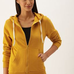 Campus Sutra Women Mustard Hooded Sweatshirt-image-29