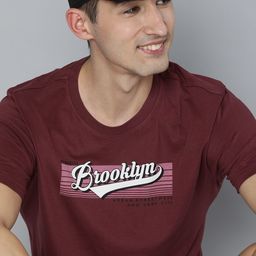 HERE&NOW Men Maroon Printed Pure Cotton T-shirt-image-15