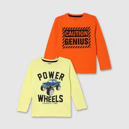 max Boys Orange  Yellow Pack of 2 Printed Cotton Pure Cotton T-shirts-19
