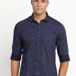 Turtle Men Navy Blue Slim Fit Printed Pure Cotton Casual Shirt-image-89