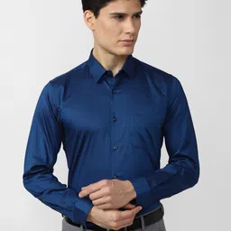 Peter England Men Blue Slim Fit Formal Cotton Shirt-image-72