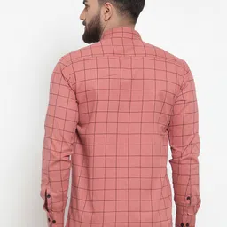 JAINISH Men Peach-Coloured & Black Regular Fit Checked Casual Shirt image 3