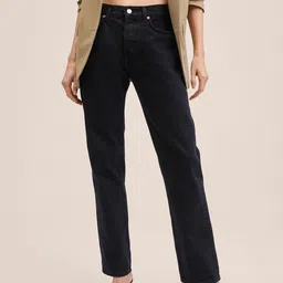 MANGO Women Black Cotton Straight Fit Low-Rise Jeans-picture-11