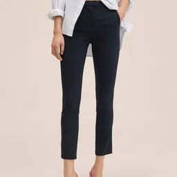 MANGO Women Navy Blue Solid Trousers-picture-55