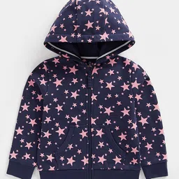 mothercare Infant Girls Navy Blue & Pink Printed Pure Cotton Hooded Sweatshirt-10