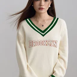 CLAFOUTIS Typography Print V-Neck Drop Shoulder Sleeves Oversized T-shirt With Mask-image-87