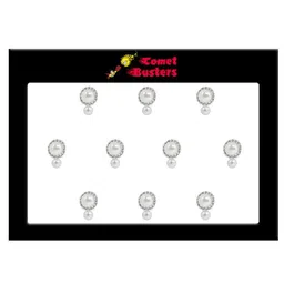 Comet Busters 10 Pcs Beaded Reusable Designer Bindis - White & Silver-Toned-4