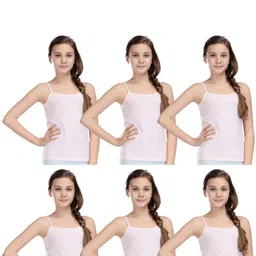 CAREPLUS Girls Pack Of 6 White Solid Pure Cotton Camisoles-28