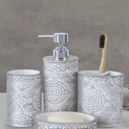 OBSESSIONS Grey & White 4 Pieces Textured Bathroom Accessories Set-33