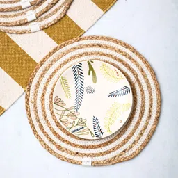 JASMEY HOMES White & Beige Set of 4 Round Jute Table Placemat-picture-42