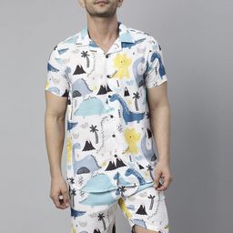 Bushirt Men White & Blue Printed Night Suit-image-26