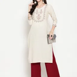 antaran Embroidered V-Neck Mirror Work Cotton Kurta-picture-19