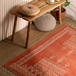 Peepul Tree Peach-Coloured Ethnic Motifs Cotton Carpet-image-28